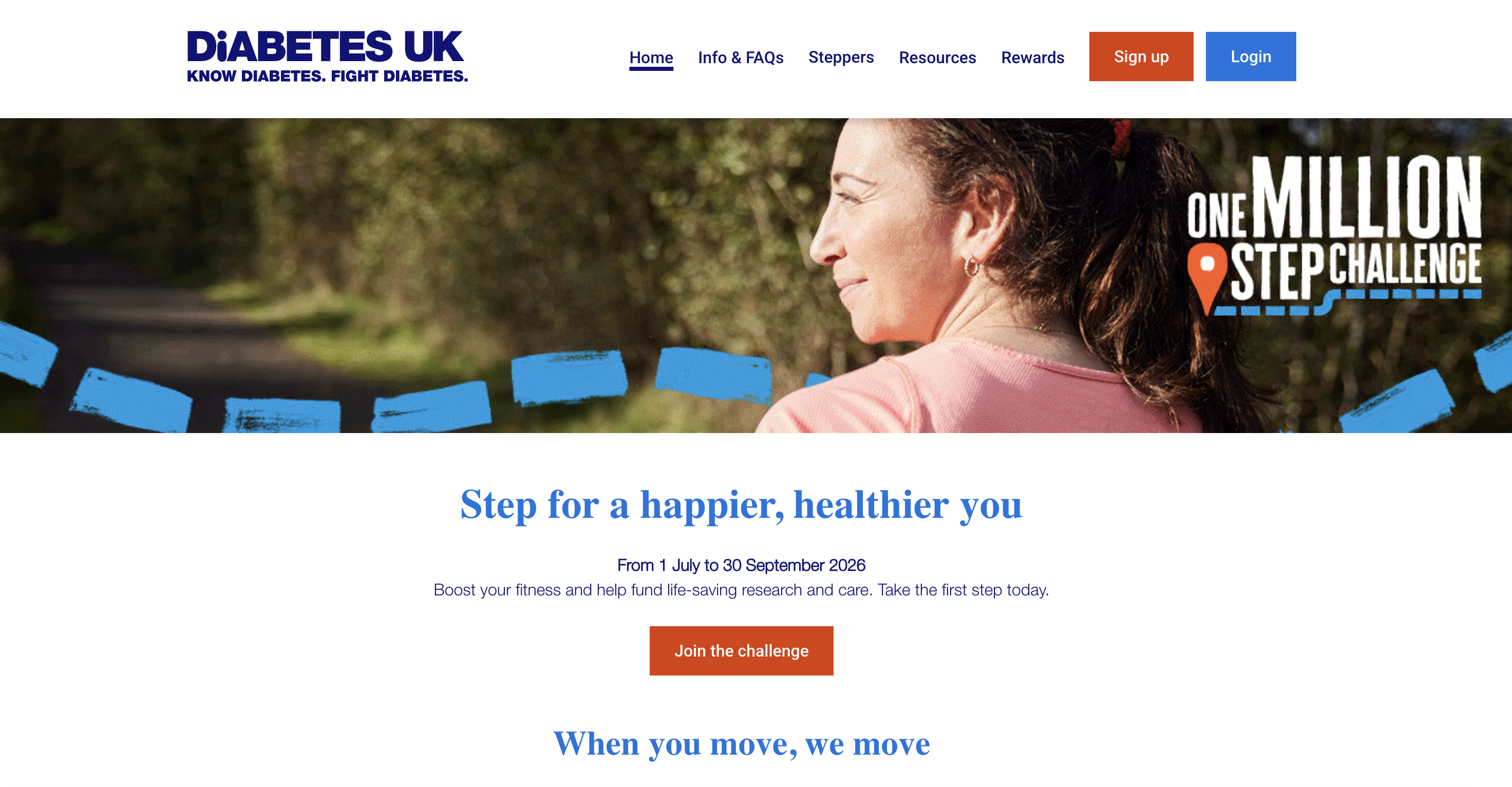Diabetes UK One Million Step Challenge homepage